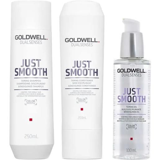 GOLDWELL kit ds just smooth taming shampoo 250ml + conditioner 200ml + oil 100ml