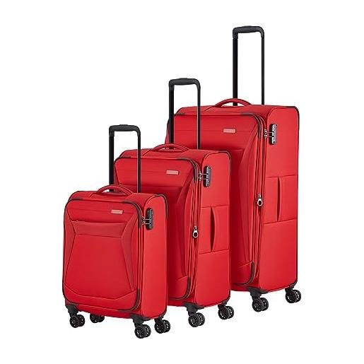 travelite set di valigie a 4 ruote a guscio morbido, misure l/m/s, serie chios set di trolley dal look intramontabile, bagaglio a mano conforme alle dimensioni del bagaglio d'imbarco iata, rosso