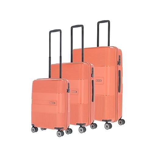 travelite set di valigie a 4 ruote con guscio rigido a 3 pezzi, misure l/m/s con serratura tsa, serie di valigie waal, robusti trolley con fodera riciclata, arancione (terracotta)