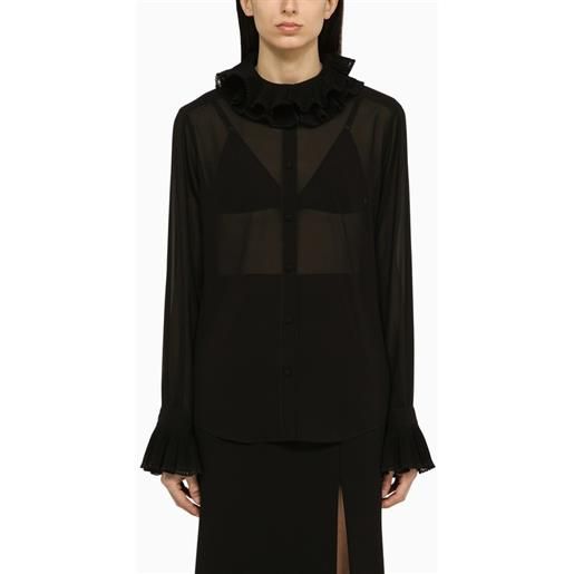 Dolce&Gabbana camicia nera in misto seta con collo e polsini plissettati