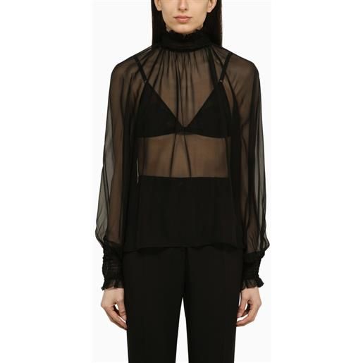 Dolce&Gabbana camicia nera in seta con dettagli punto smock