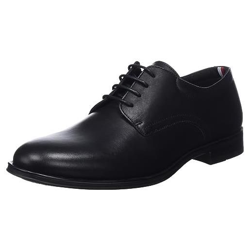 Tommy Hilfiger scarpa derby uomo casual leather in pelle, nero (black), 46 eu