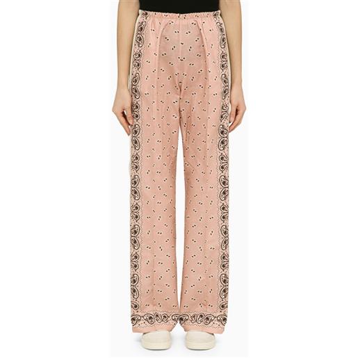 Palm Angels pantalone con stampa rosa/bianca in misto lino