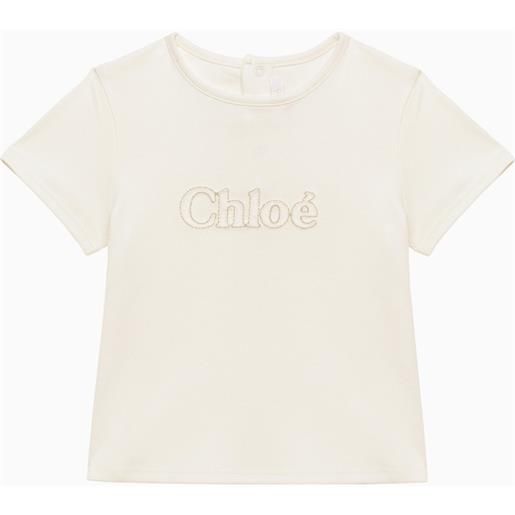 Chloé t-shirt bianca in cotone con logo