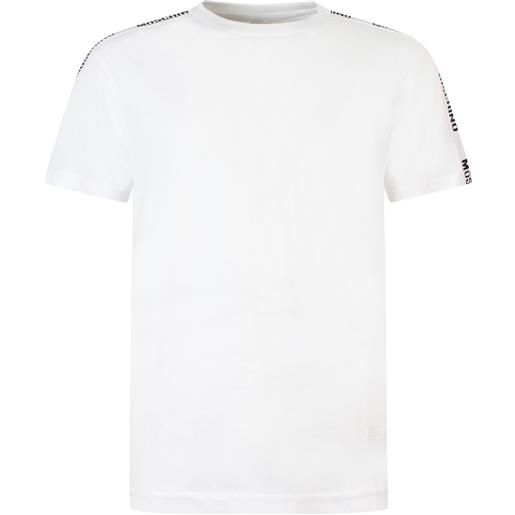 MOSCHINO t-shirt bianca con bande logate per uomo