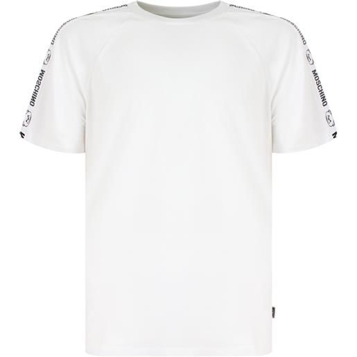 MOSCHINO t-shirt bianca con bande logate per uomo