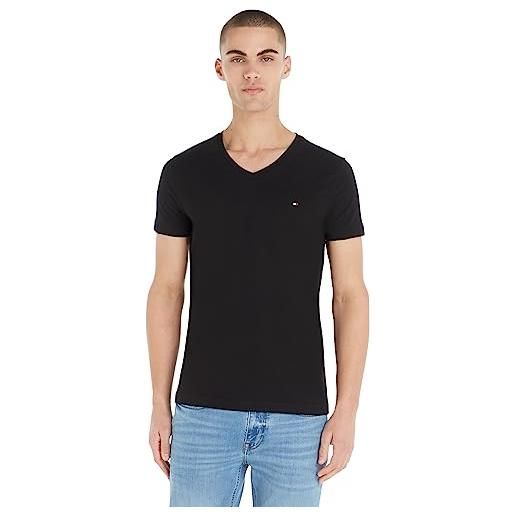 Tommy Hilfiger t-shirt maniche corte uomo core stretch scollo a v, nero (black), xxl