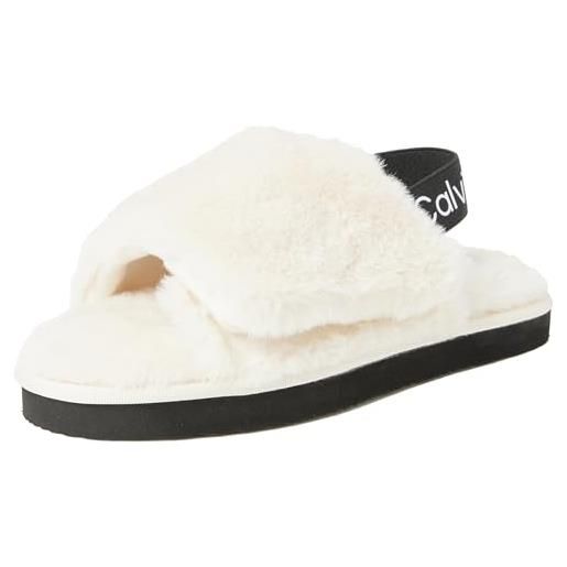Calvin Klein home velcro surfaces yw0yw01158, pantofole donna, bianco (creamy white/black), 39 eu
