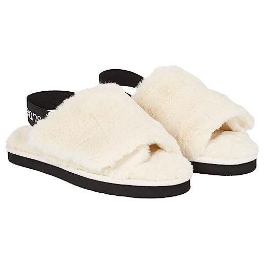 Calvin Klein home velcro surfaces yw0yw01158, pantofole donna, bianco (creamy white/black), 39.5 eu