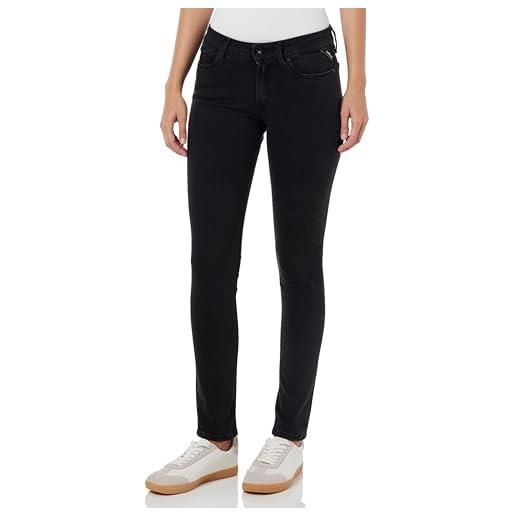 Replay jeans da donna new luz vestibilità skinny con power stretch, nero (black 098), 25w / 28l