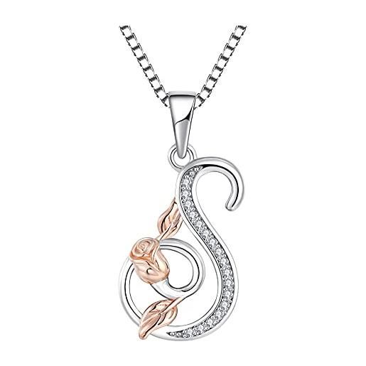 starchenie collana alfabeto con rose collana lettera s ciondolo zirconi collana in argento 925 da donna