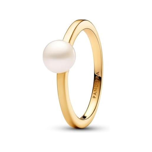 Pandora timeless anello placcato in oro 14k con perla coltivata d'acqua dolce trattata bianca, 50