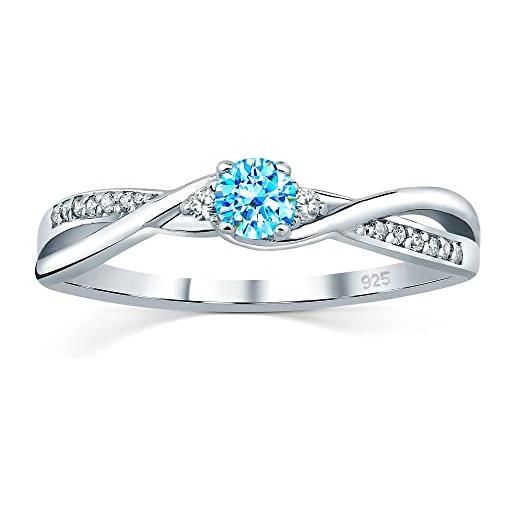 SILVEGO anello da donna in argento 925 con vero topazio azzurro e zirconia cubica, jjjr1100ts