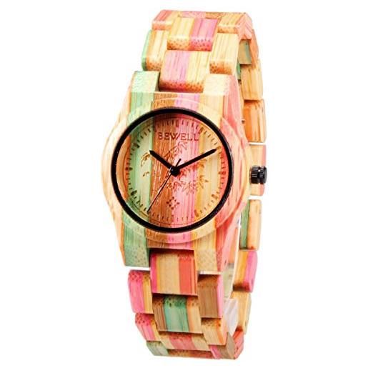 Alienwork orologio donna multicolore bracciale in legno bambù naturale fatti a mano
