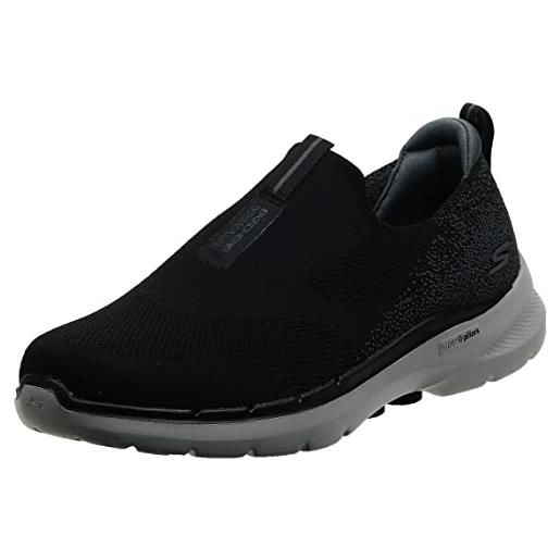 Skechers gowalk - scarpe da passeggio da uomo, 6 elastiche, senza lacci, per prestazioni sportive, nero/bianco, taglia 46, nero grigio, 10.5 wide