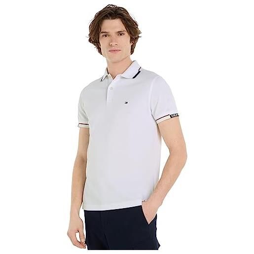 Tommy Hilfiger maglietta polo maniche corte uomo slim fit, bianco (white), xs