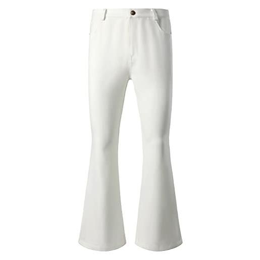 JOGAL pantaloni a zampa, da uomo, anni '70, per carnevale, discoteca, pantaloni svasati, bianco, m