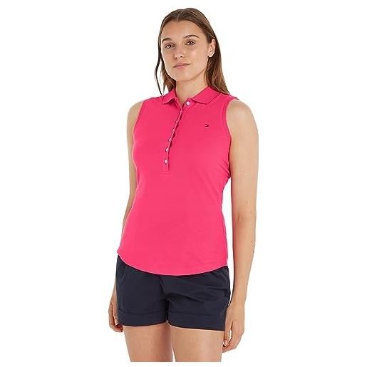 Tommy Hilfiger maglietta polo donna senza maniche elasticizzata, rosa (bright cerise pink), xl