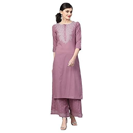 Nimbark set kurta indiano per donna indiano designer kurti set per donna pronto con pantaloni palazzo, malva 2, x-large