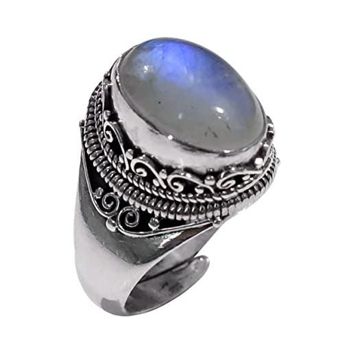 Tibetan Silver anello regolabile argento sterling 925 per uomo donna, pietra di luna naturale filigrana designer vintage fatto a mano gioielli moda per regali