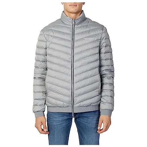 ARMANI EXCHANGE quilted down milano/new york logo zip-up jacket cappotto alternativo in piuma, melange grey/navy, small uomo