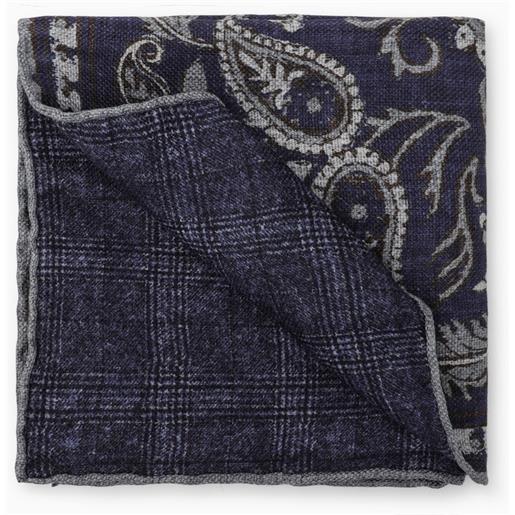 Brunello Cucinelli foulard con fantasia blu navy/grigio in lino e seta