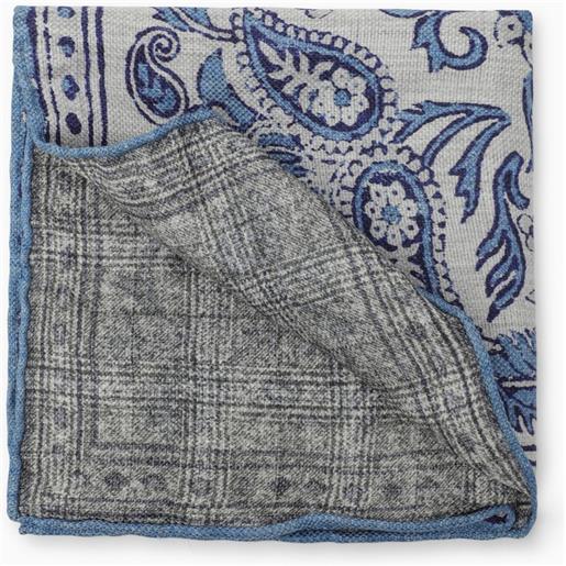 Brunello Cucinelli foulard con fantasia bianca/blu navy in lino e seta