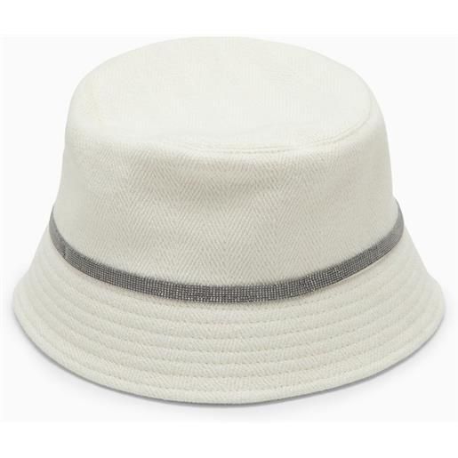 Brunello Cucinelli cappello bucket bianco in cotone e lino