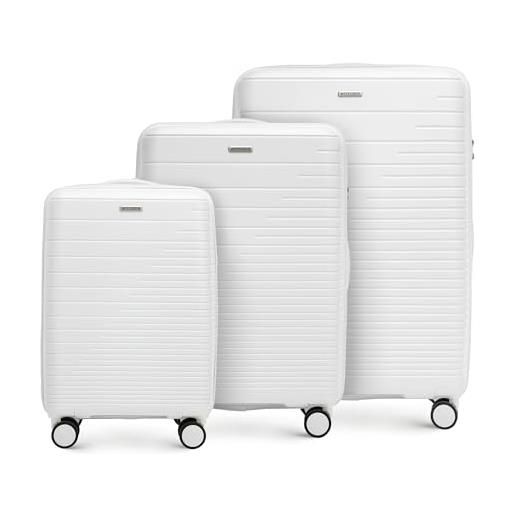 WITTCHEN fuerta line set di 3 valigie bagaglio rigido valigia espandibile bagaglio in polipropilene con strisce lucide 4 rotelle doppie manico telescopico serratura tsa taglia (s+m+l) bianco sporco