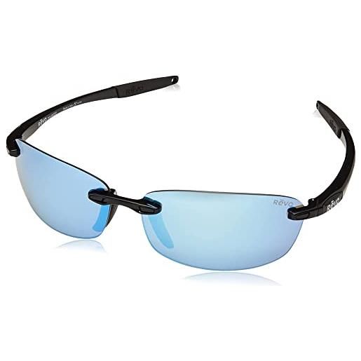 Revo occhiali da sole polarizzati descend e rettangolo montatura 64 mm, montatura nera, blu acqua