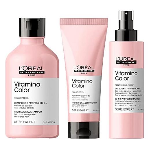 L'OREAL PROFESSIONNEL l'oréal professionnel paris | kit shampoo vitamino color 300 ml + balsamo 300 ml + spray multiuso 190 ml | routine anti-sbiadimento per capelli colorati