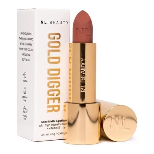 NL BEAUTY no. 02 sugar baby - creamy, semi-matte lipstick - lipstick with a velvety finish, enriched with vitamin e - gold digger 4.5 g