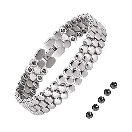 JEROOT braccialetto magnetico in titanio, 4 mm, con zirconi, da donna, con magnete, con strumento di regolazione delle dimensioni, confezione regalo (3500 gauss), b, titanio