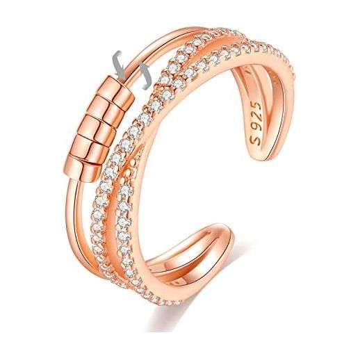 EUDORA Harmony Ball anello anti ansia per donna in argento sterling 925, oro rosa con croce di zirconi anello anti ansia regolabile per ragazze, anello anti stress regalo per mamma e amica