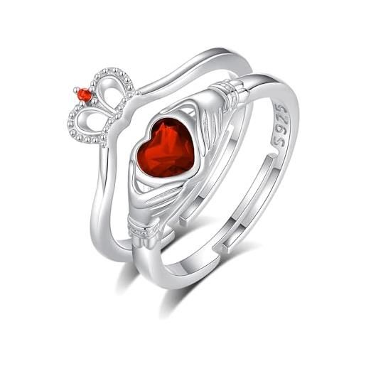 INFUSEU anello claddagh, argento 925 anelli nodo celtico cuore corona staccabile granato cz personalizza amicizia irlandese promessa regalo per donne