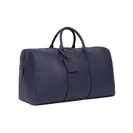 Hexagona dandy-Hexagona paris-borsa da viaggio-da uomo-navy-in pelle di vacchetta grana premium-2 manici non regolabili- -borsa weekend da uomo-, blu, taille unique-206041-2100-tu