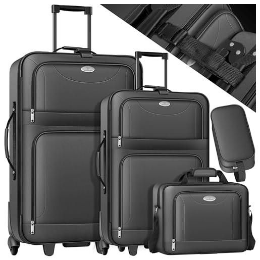 KESSER® set di 4 valigie da viaggio con ruote, set completo da 4 pezzi, s m l xl, scomparto a rete, ruote, manico telescopico, valigetta da viaggio, bagaglio a mano, antracite. 