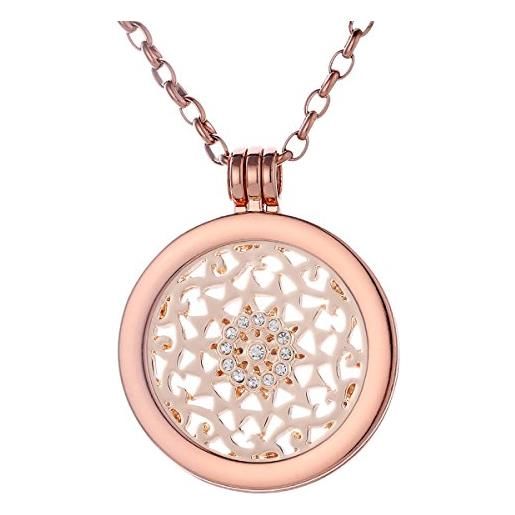 Morella collana donna 70 cm acciaio inossidabile oro rosa con coins moneta amuleto ciondolo rotondo 33 mm placca rotonda sole oro rosa in sacchetto di velluto