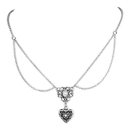 LUISIA - collana cecilia con fiore di perle e ciondolo a forma di cuore - argento - gioielli tradizionali dirndl