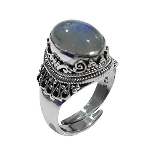 Tibetan Silver anello regolabile pietra di luna naturale argento sterling 925 per uomo donna filigrana designer vintage fatto a mano gioielli moda per regali, anelli dita