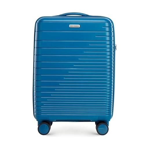 WITTCHEN fuerta line piccola valigia bagaglio a mano valigia da cabina bagaglio in polipropilene con strisce lucide 4 rotelle doppie manico telescopico serratura tsa taglia s blu
