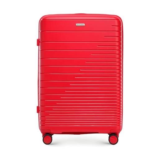 WITTCHEN fuerta line set di 3 valigie bagaglio rigido valigia espandibile bagaglio in polipropilene con strisce lucide 4 rotelle doppie manico telescopico serratura tsa taglia (s+m+l) rosso