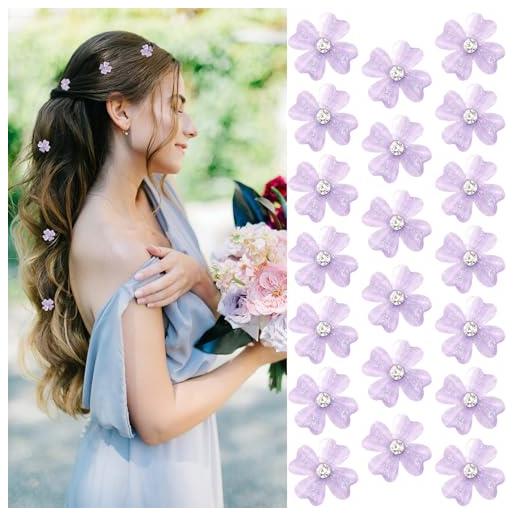 Nayyana® 20 mini fermagli per capelli con fiori viola e strass, graziose forcine per capelli decorative, fermagli per capelli da sposa per ragazze