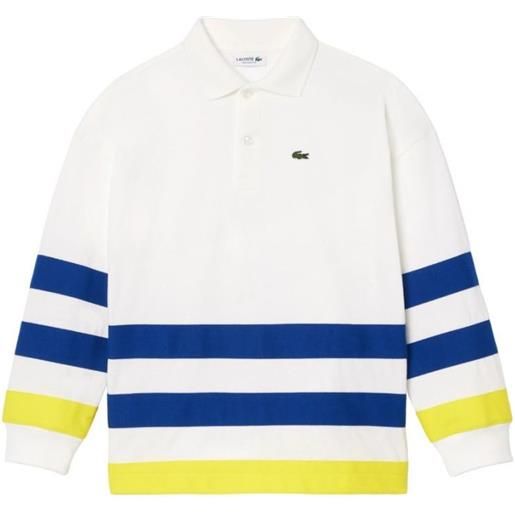 Lacoste maglietta per ragazzi Lacoste kids long sleeved striped heavy jersey polo - white