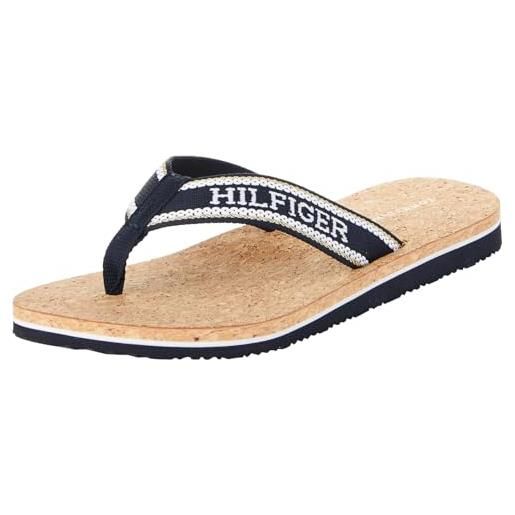 Tommy Hilfiger hilfiger cork beach sandal fw0fw07904, infradito donna, blu (space blue), 41 eu