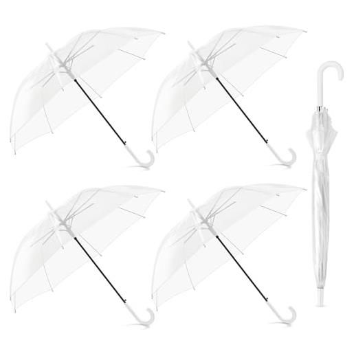 Hestya 4 ombrelli da sposa per matrimonio 95 cm ombrelli trasparenti a cupola con bastone ombrello trasparente unisex con manico bianco per donna uomo damigella d'onore festa nozze