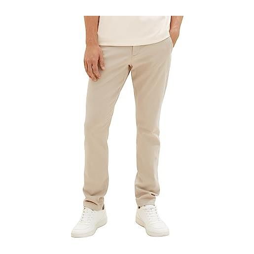 TOM TAILOR 1037547 pantaloni chino slim fit in piquet elasticizzato con cintura, 32285-sabbia struttura zig zag, w33 / l34 uomo