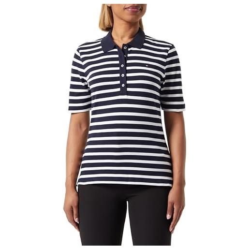 Tommy Hilfiger maglietta polo maniche corte donna 1985 pique stripe polo regular fit, bianco (breton stripes ecru/pastel pink), l
