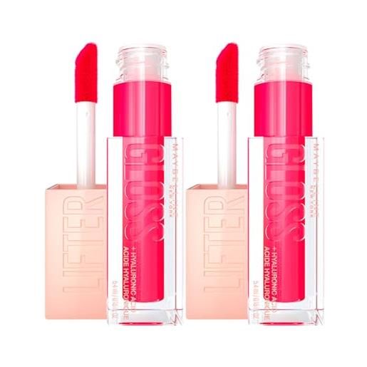 Maybelline new york lifter gloss candy drop lucidalabbra con acido ialuronico effetto rimpolpante idratante colore 24 bubblegum con applicatore xl - 2 flaconi 5,4 ml