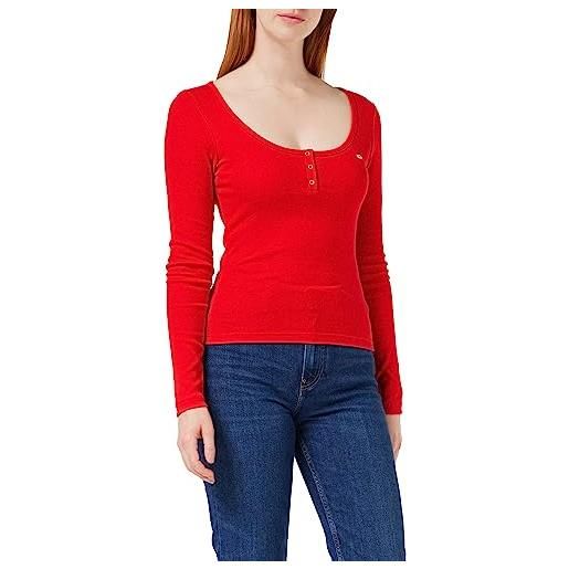 Tommy Jeans maglietta maniche lunghe donna slim rib c-neck basic, rosso (deep crimson), xs